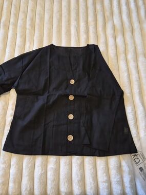 Black Button-Front Long Sleeve Top